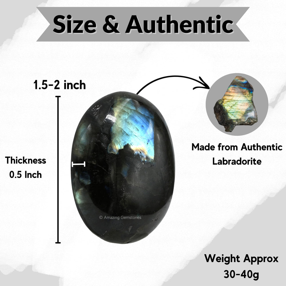 Amazing Gemstone Labradorite palm stone suitable for Reiki supplies and calm focus.