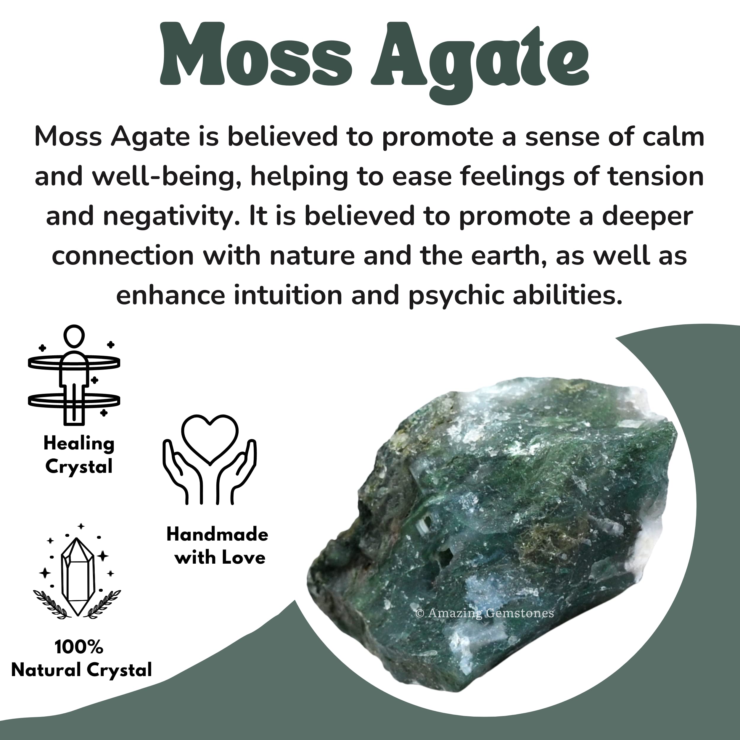 Amazing Gemstone moss agate certificate and velvet bag