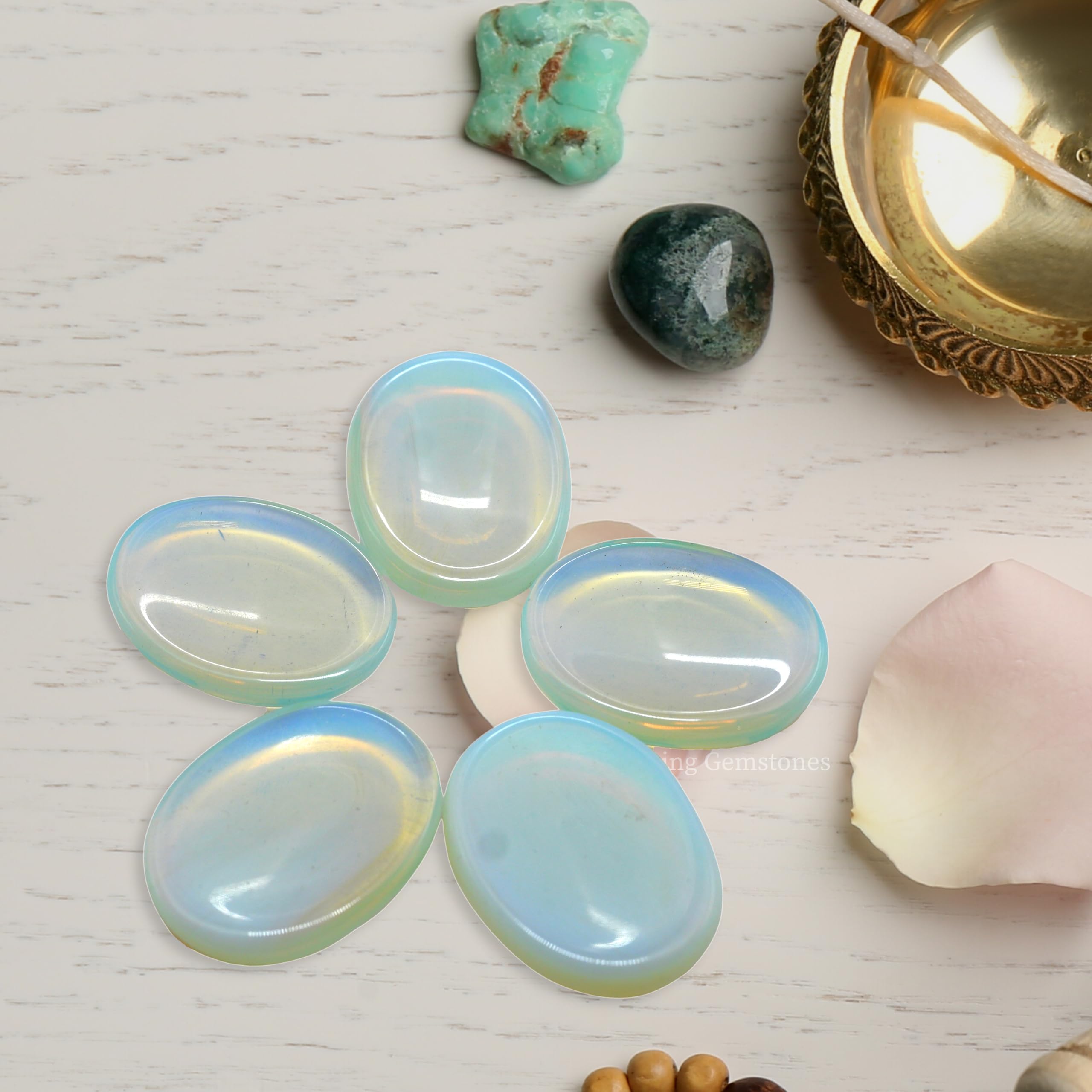 Amazing Gemstone Opalite worry stone in a gift box packaging.