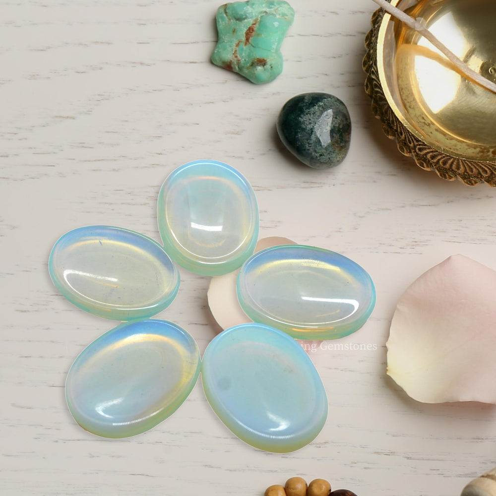 Amazing Gemstone Opalite worry stone in a gift box packaging.