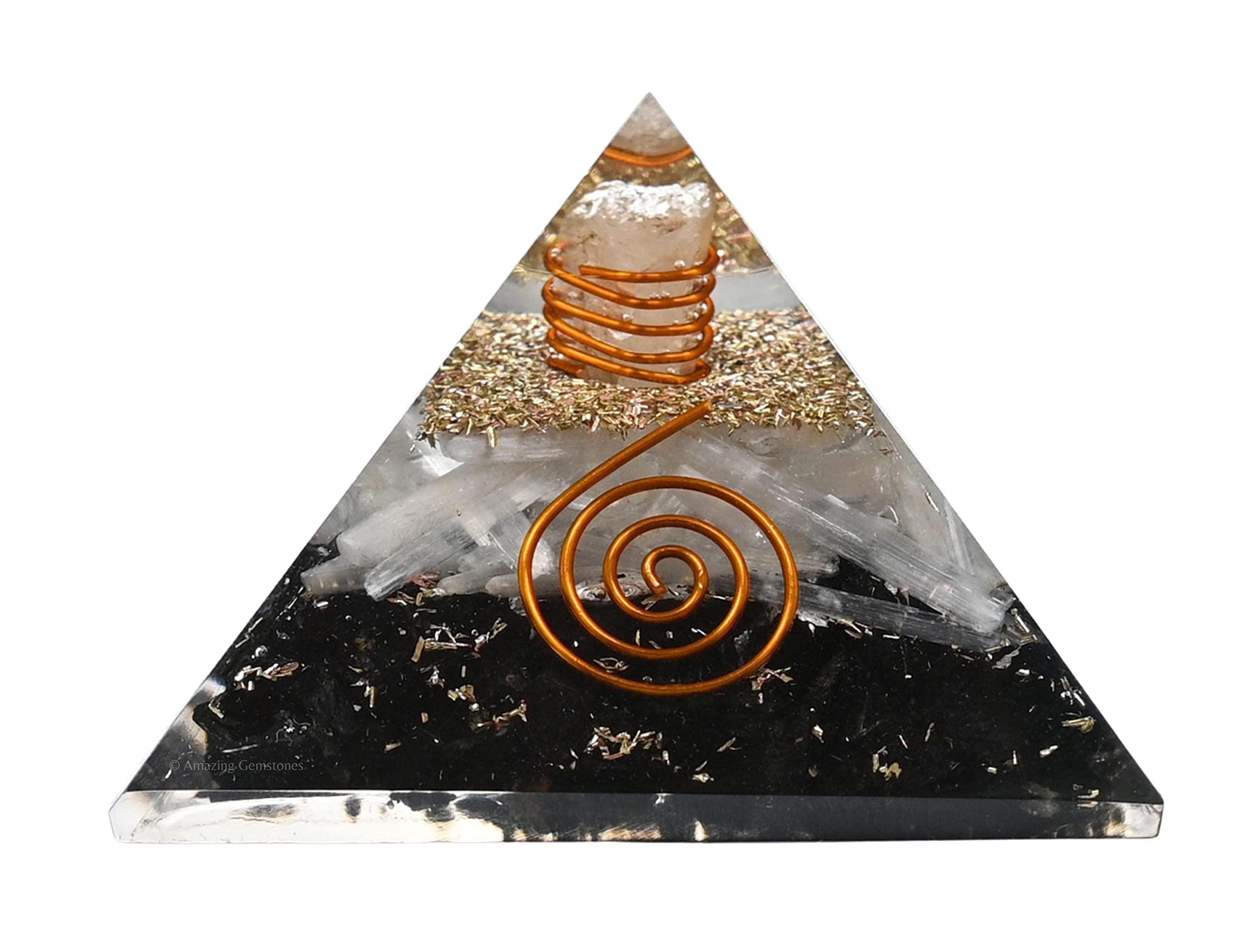 Amazing Gemstone orgone pyramid quartz-point coil close-up for mindful meditation