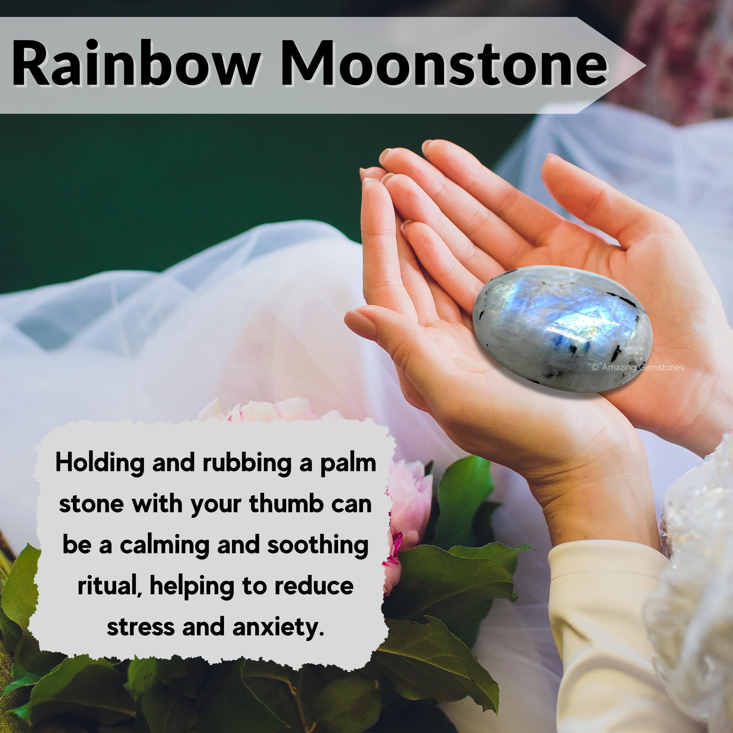Decor display of Amazing Gemstone Rainbow Moonstone adding calming atmosphere