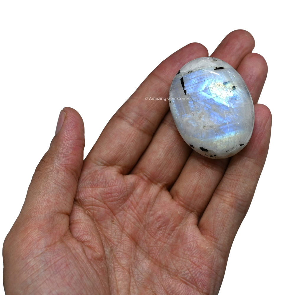 Gift packaging featuring Amazing Gemstone Rainbow Moonstone palm stone