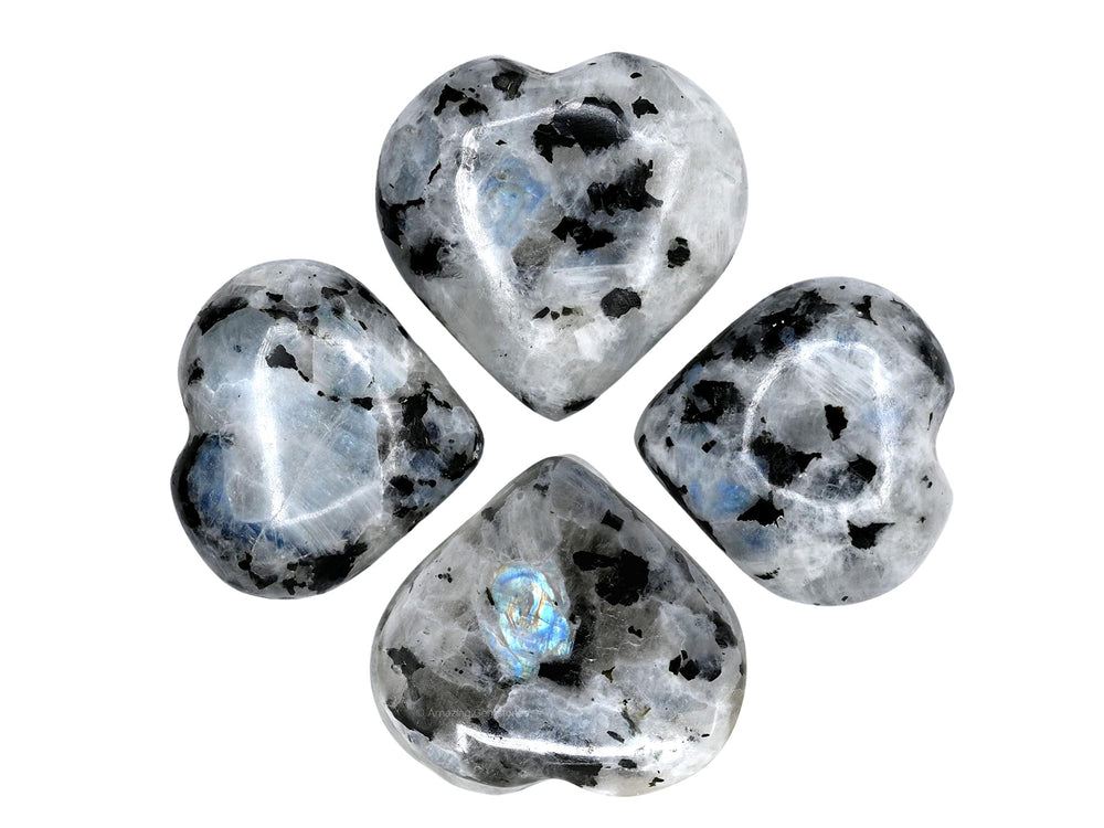 Amazing Gemstone Rainbow Moonstone heart palm stone showcased as a thoughtful gift option