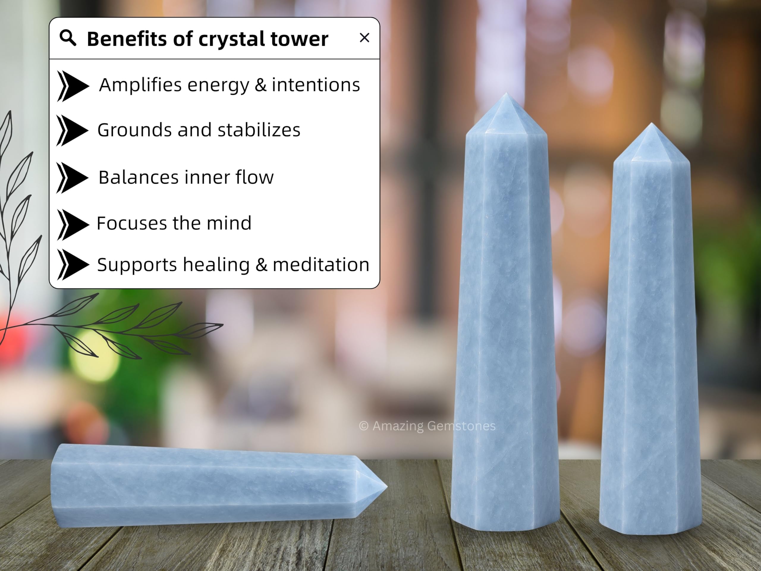 Amazing Gemstone celestite blue tower supports mindful focus during meditation