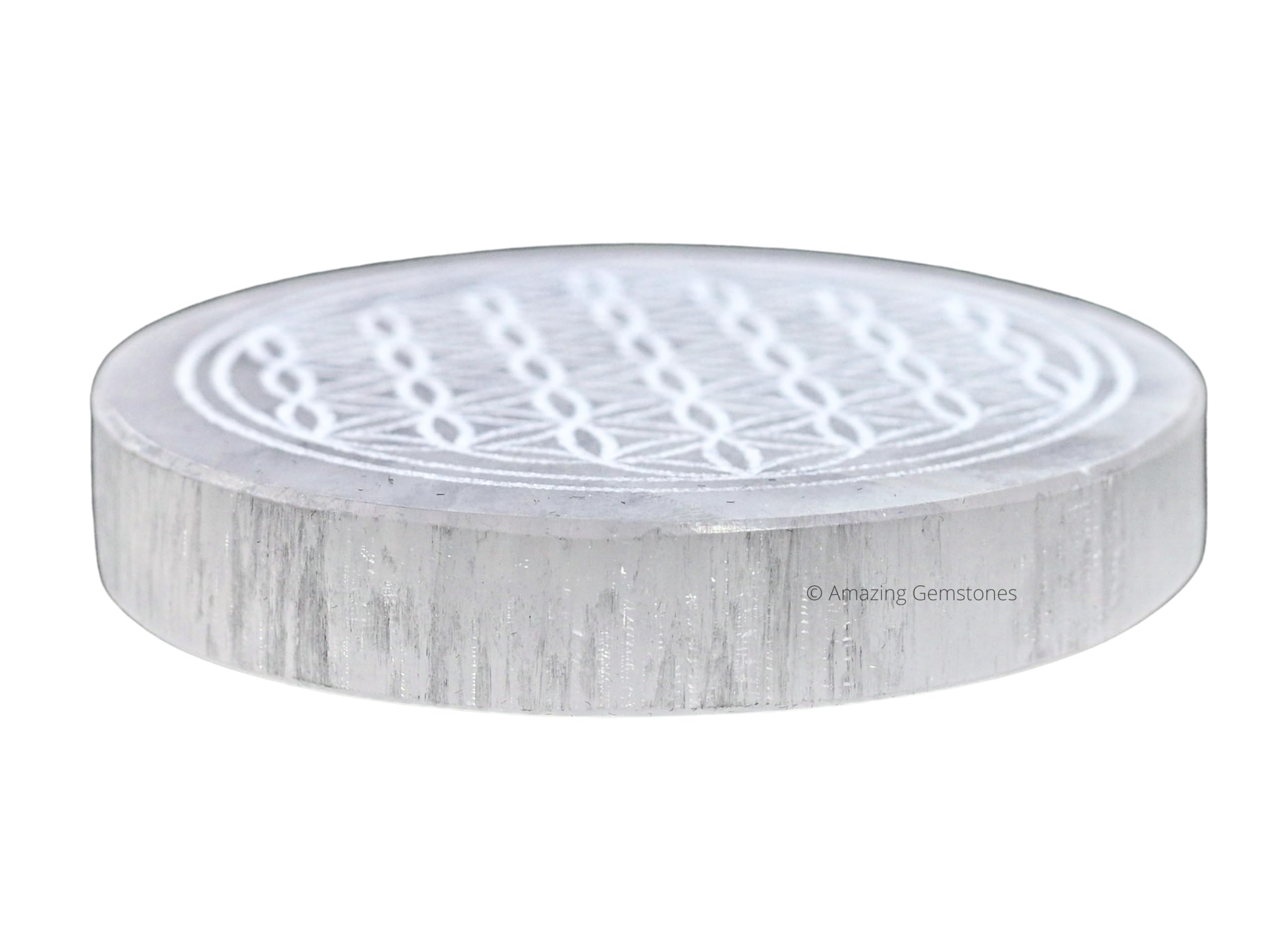 Amazing Gemstone selenite round disc for home and office decor and energy alignment.