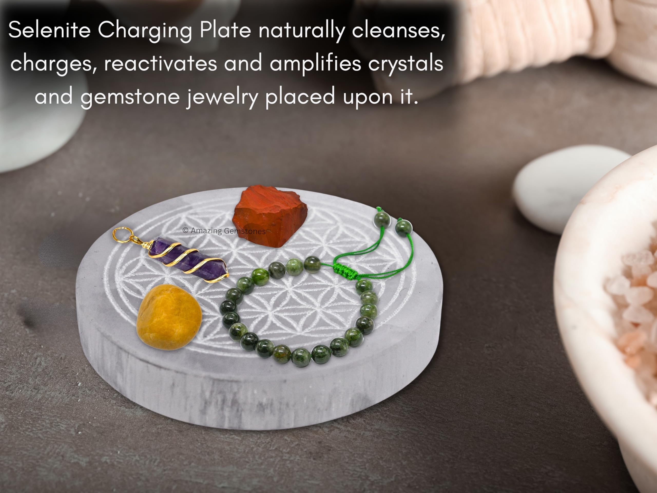 Amazing Gemstone table decor coaster blends with desks and shelves.