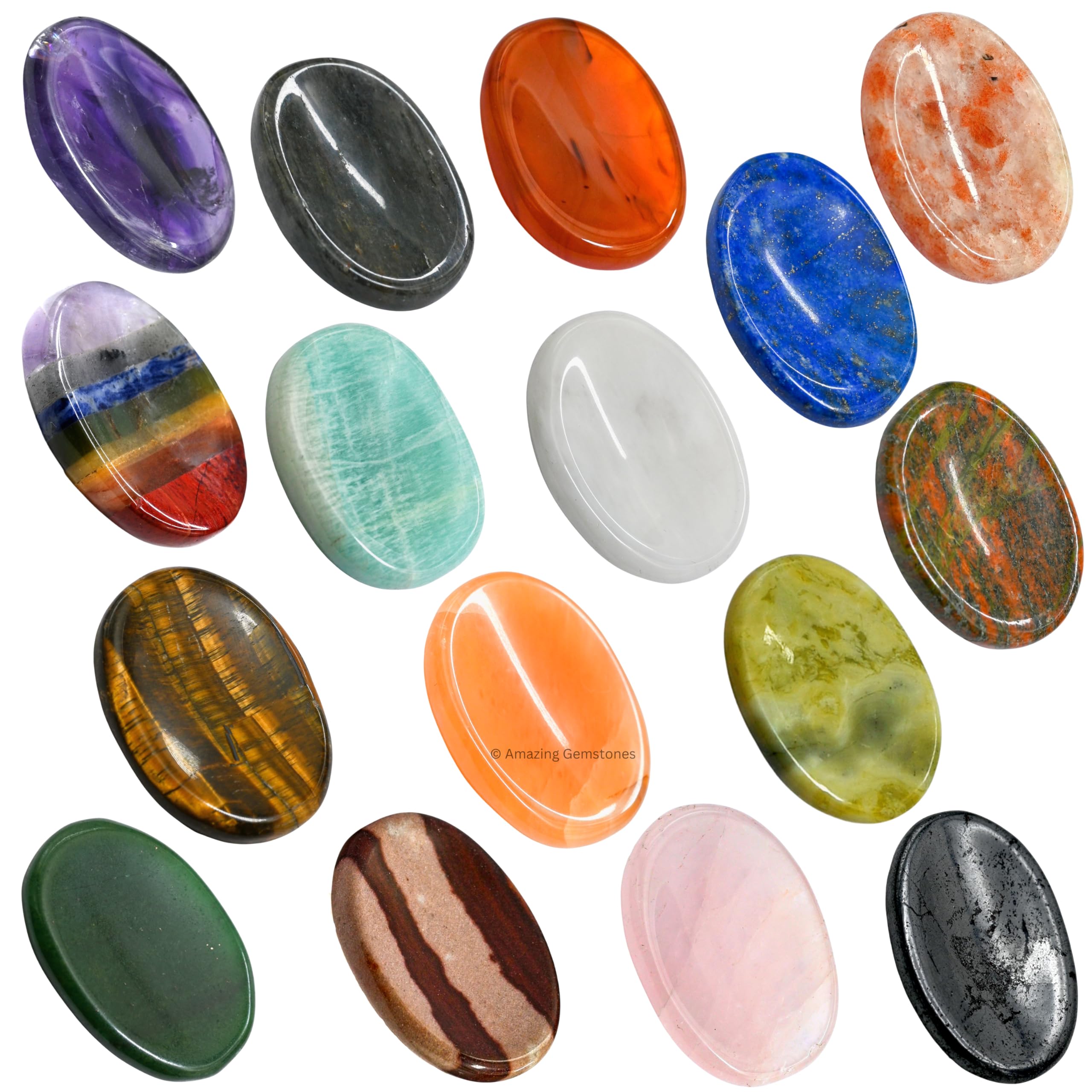 Amazing Gemstone worry stone pack with 11 varied colors for mindfulness