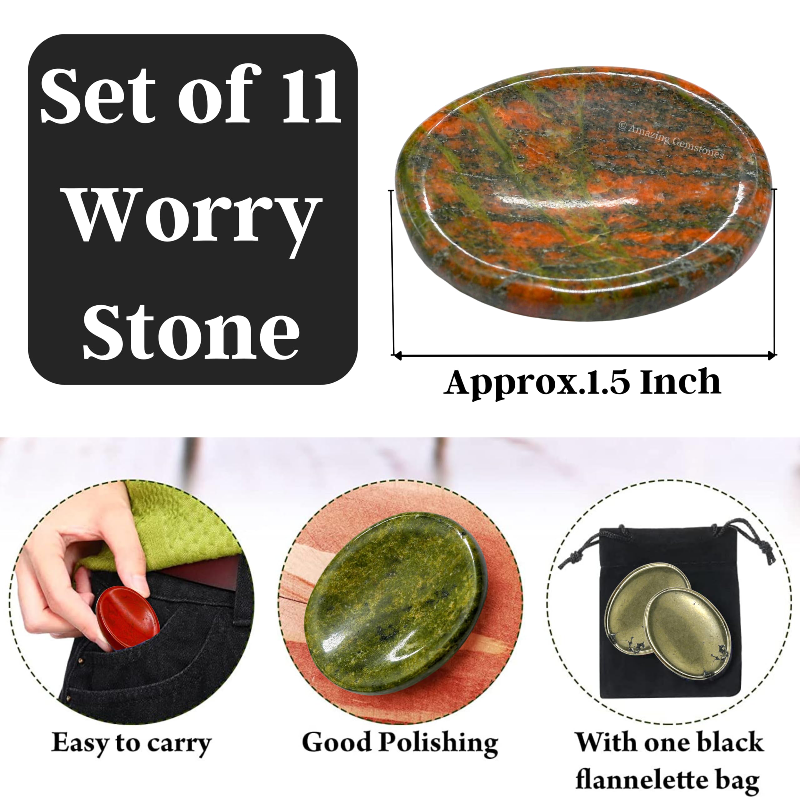 Velvet pouch included with Amazing Gemstone worry stones for safe storage