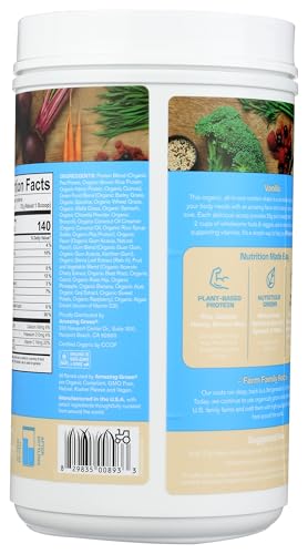 Amazing Grass Organic Plant Protein Blend bottle with scoop for quick, on-the-go shakes.