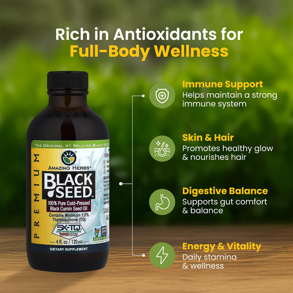 Amazing Herbs Black Seed Oil dropper enables precise, convenient daily use