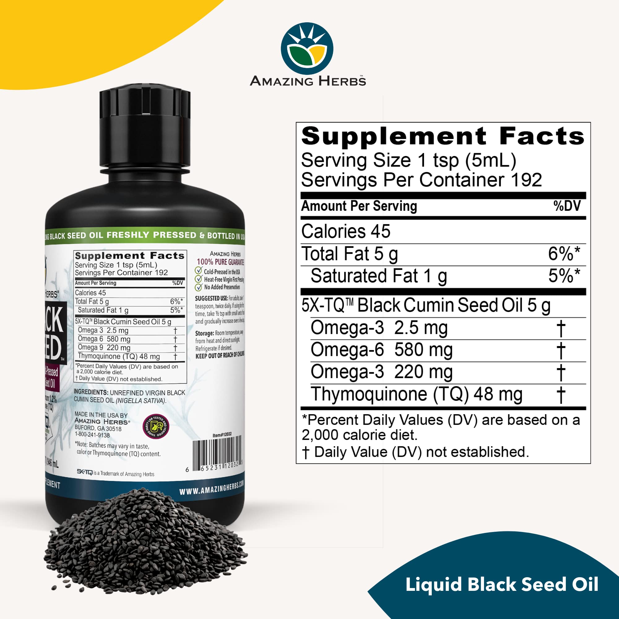 Amazing Herbs Black Seed Oil pour with a smooth stream for daily immune routine.