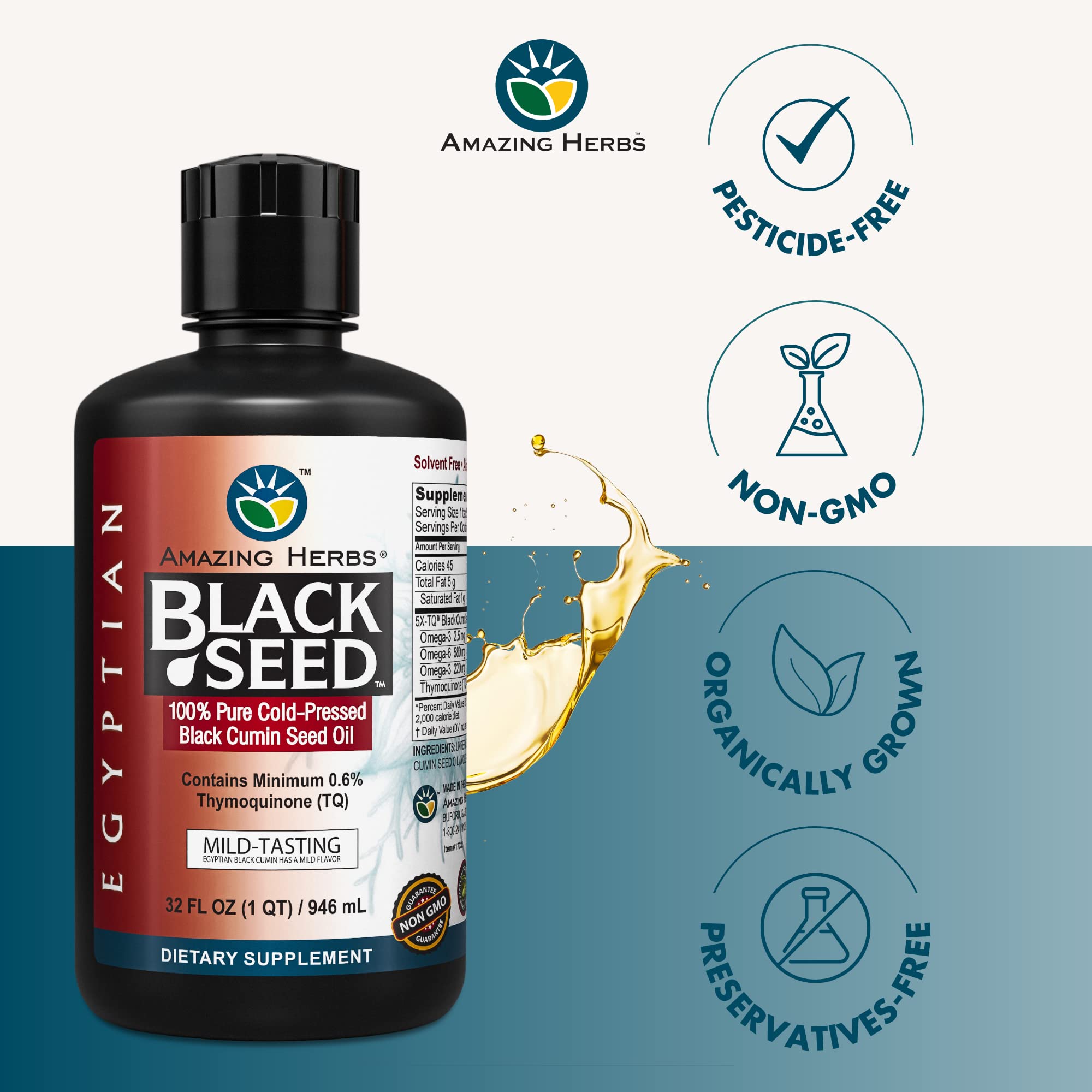 Amazing Herbs oil cold-pressed process preserves antioxidants and nutrients for everyday benefits.