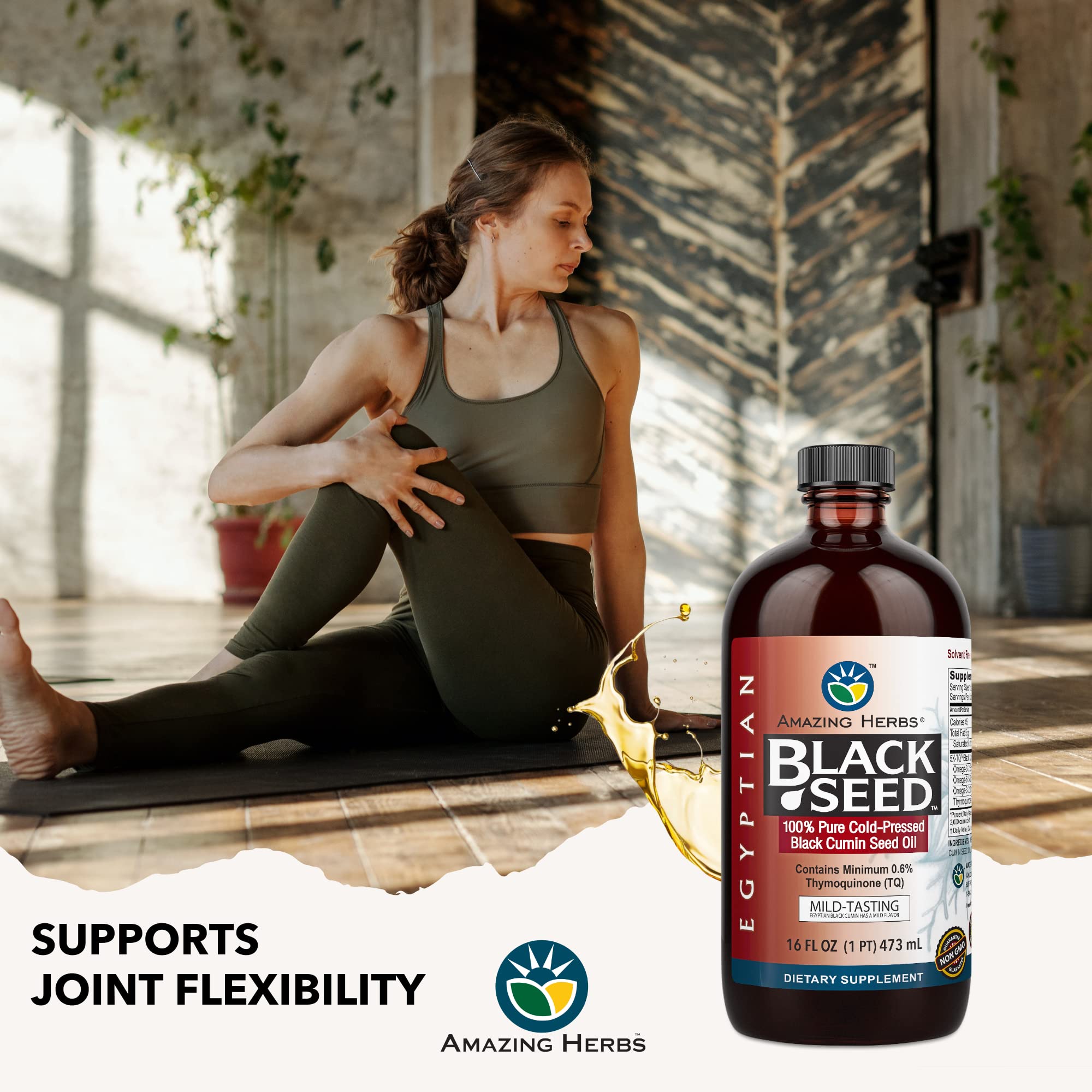 Amazing Herbs oil beside salads and smoothies for versatile meal enhancement