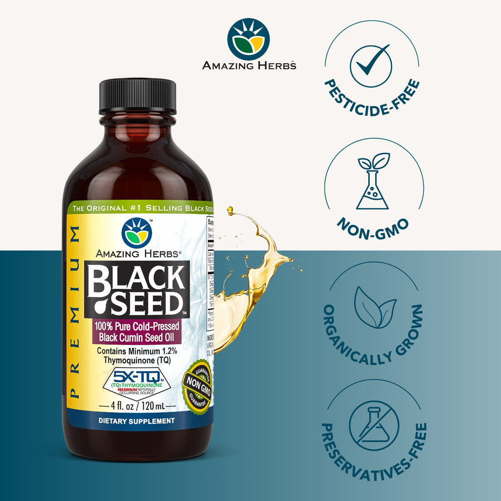 Amazing Herbs Nigella sativa seeds pack showcases the raw ingredient.