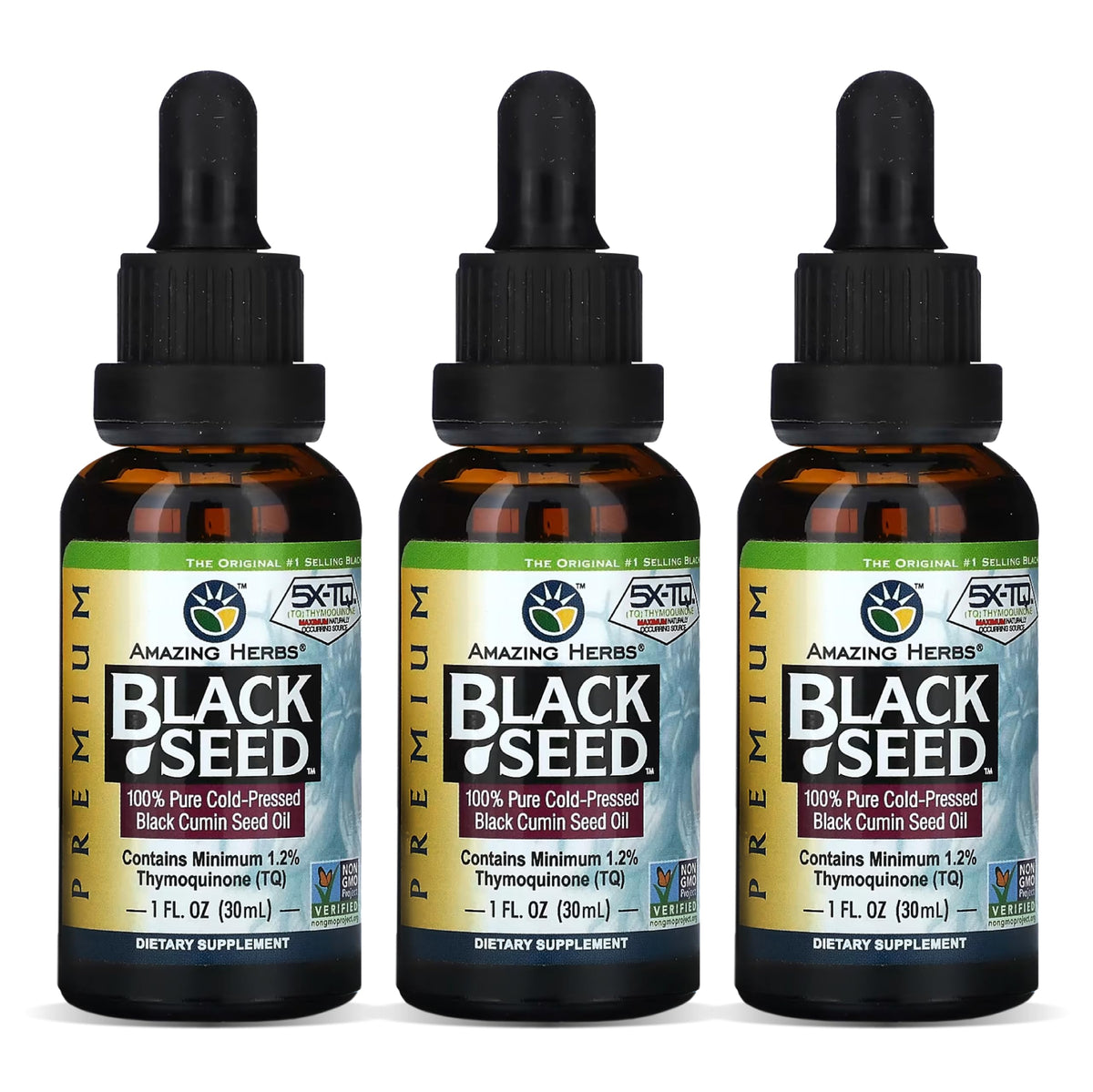 Amazing Herbs Premium Black Seed Oil bottle for daily digestive support and immune routine.