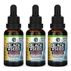 Amazing Herbs Premium Black Seed Oil bottle for daily digestive support and immune routine.
