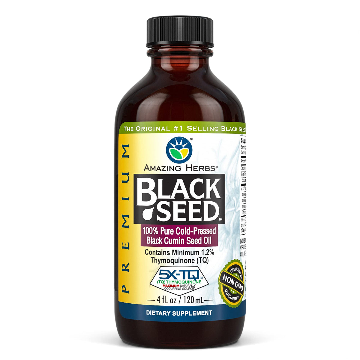 Amazing Herbs premium black seed oil bottle on display for daily wellness support.