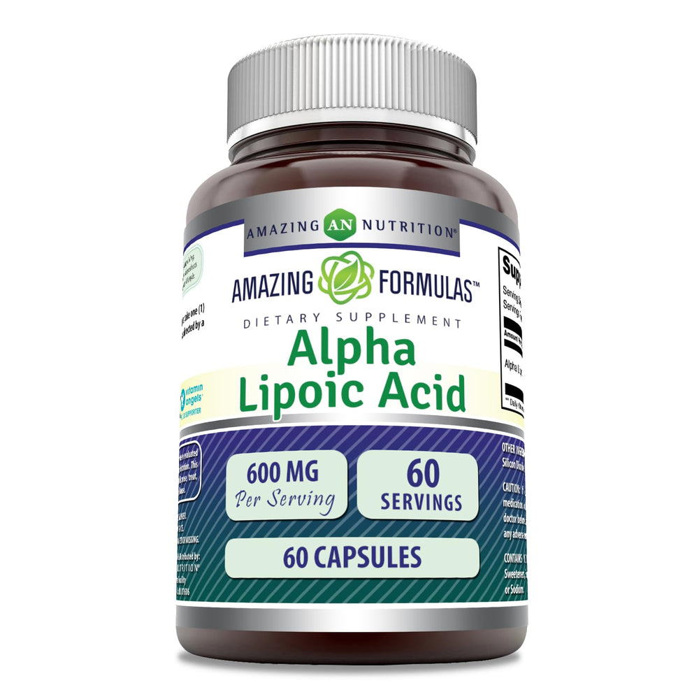 Amazing Nutrition Alpha Lipoic Acid 600mg bottle front: premium daily supplement for overall well-being.