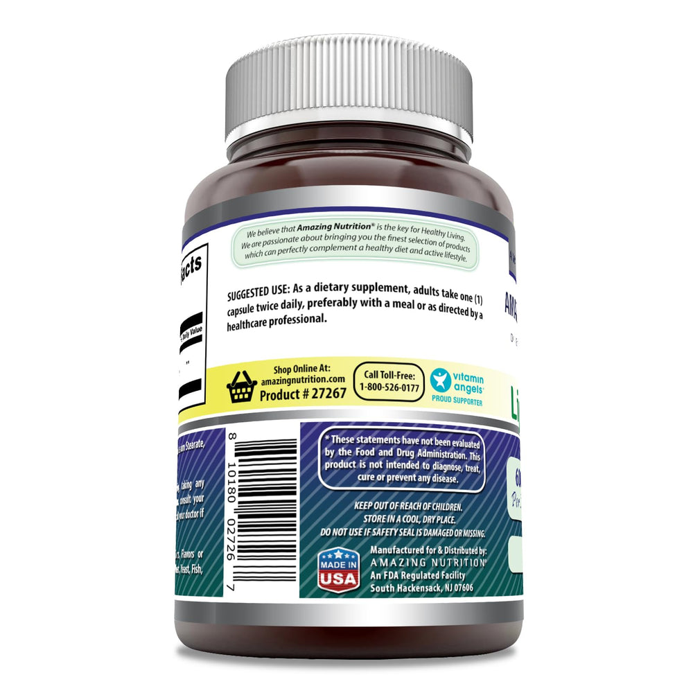 Amazing Nutrition Alpha Lipoic Acid capsules closeup: easy-to-swallow capsules for daily use.
