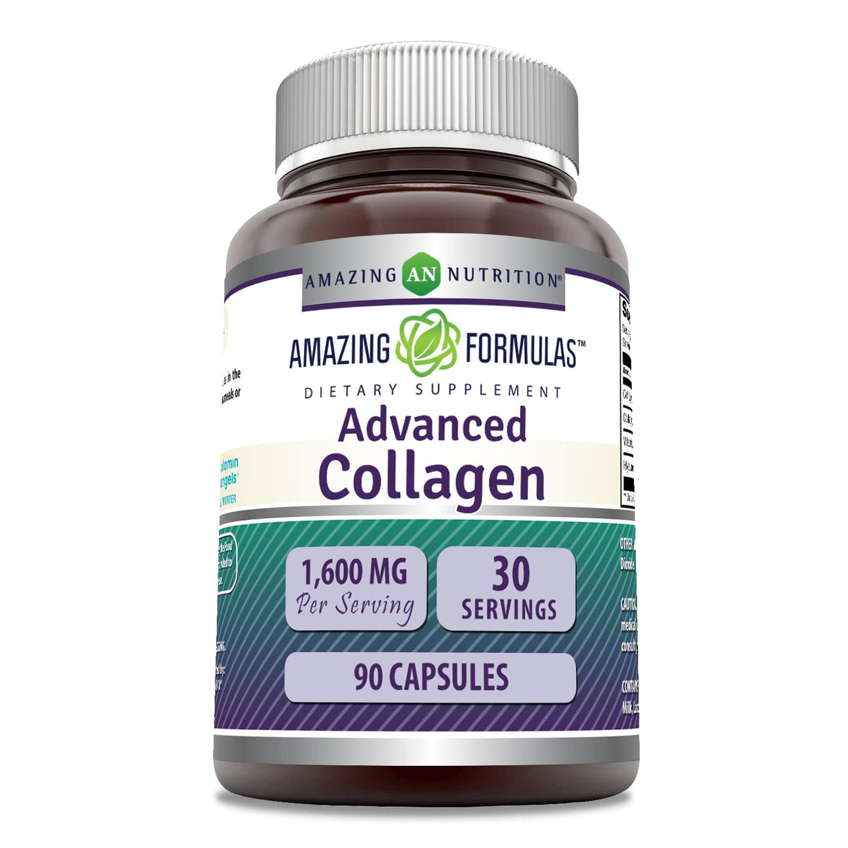 Amazing Nutrition Amazing Formulas bottle front showing 1600 mg collagen per serving.