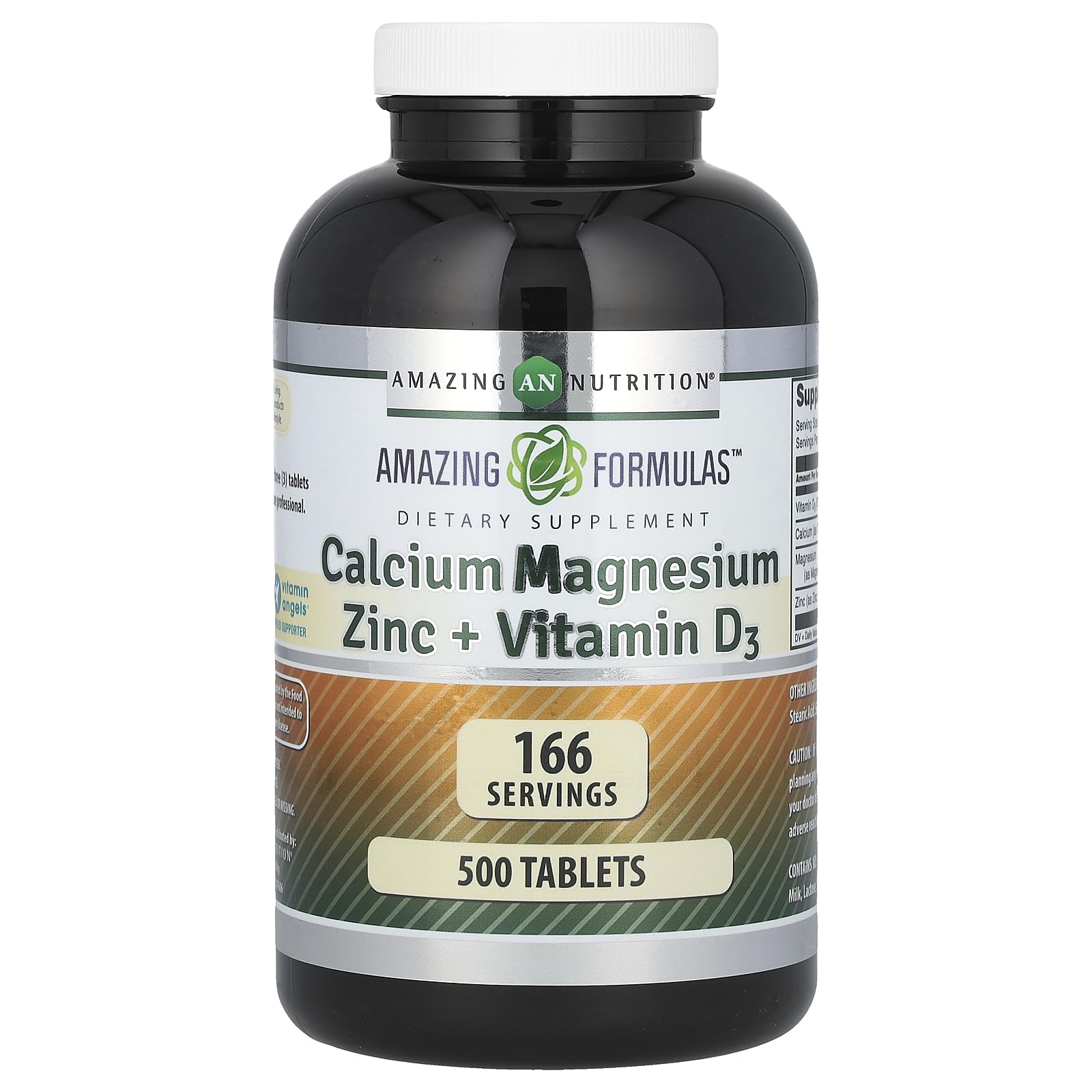 Amazing Nutrition Amazing Formulas bottle front view highlighting calcium, magnesium, zinc for bone support.