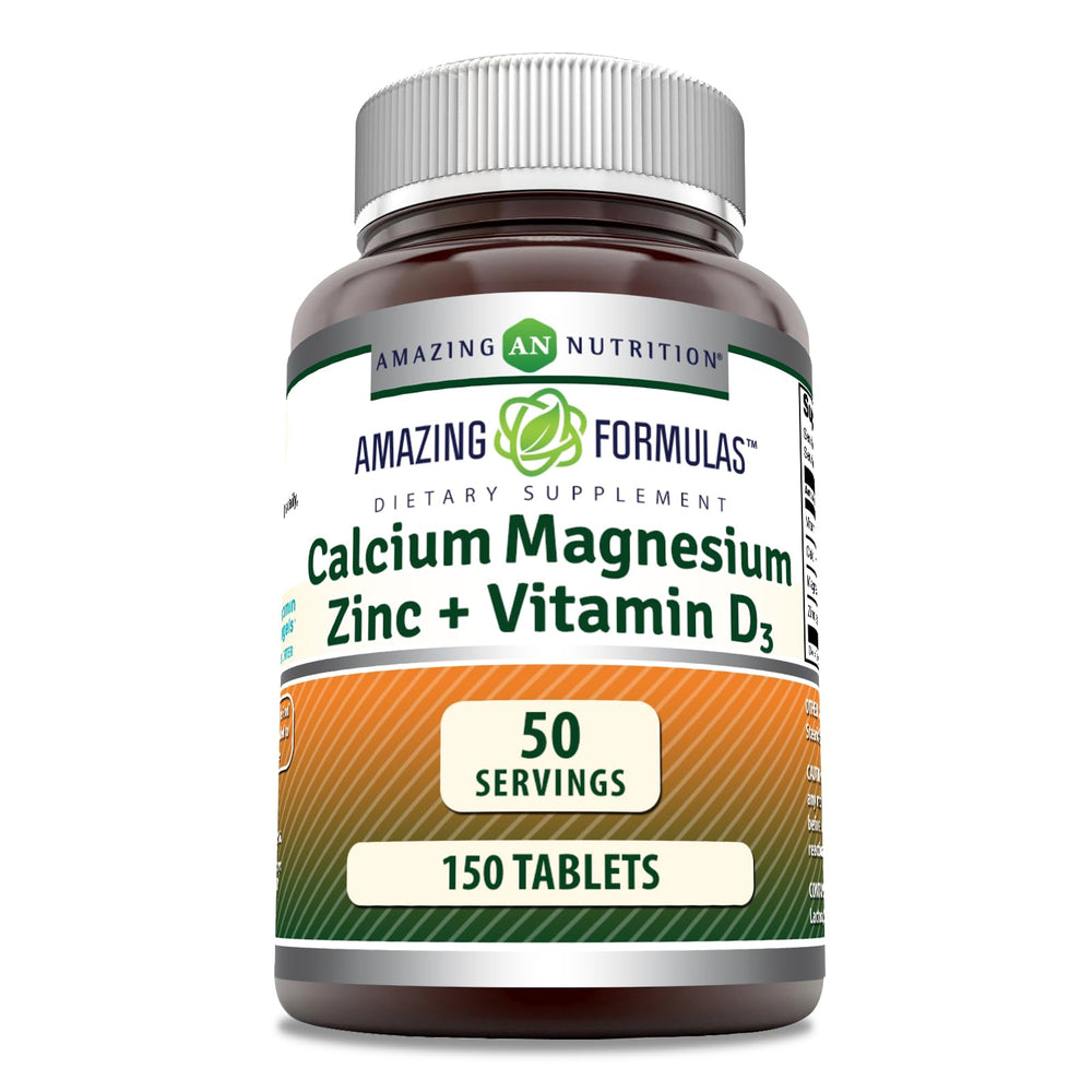 Amazing Nutrition Amazing Formulas calcium magnesium zinc d3 bottle front view for daily wellness.