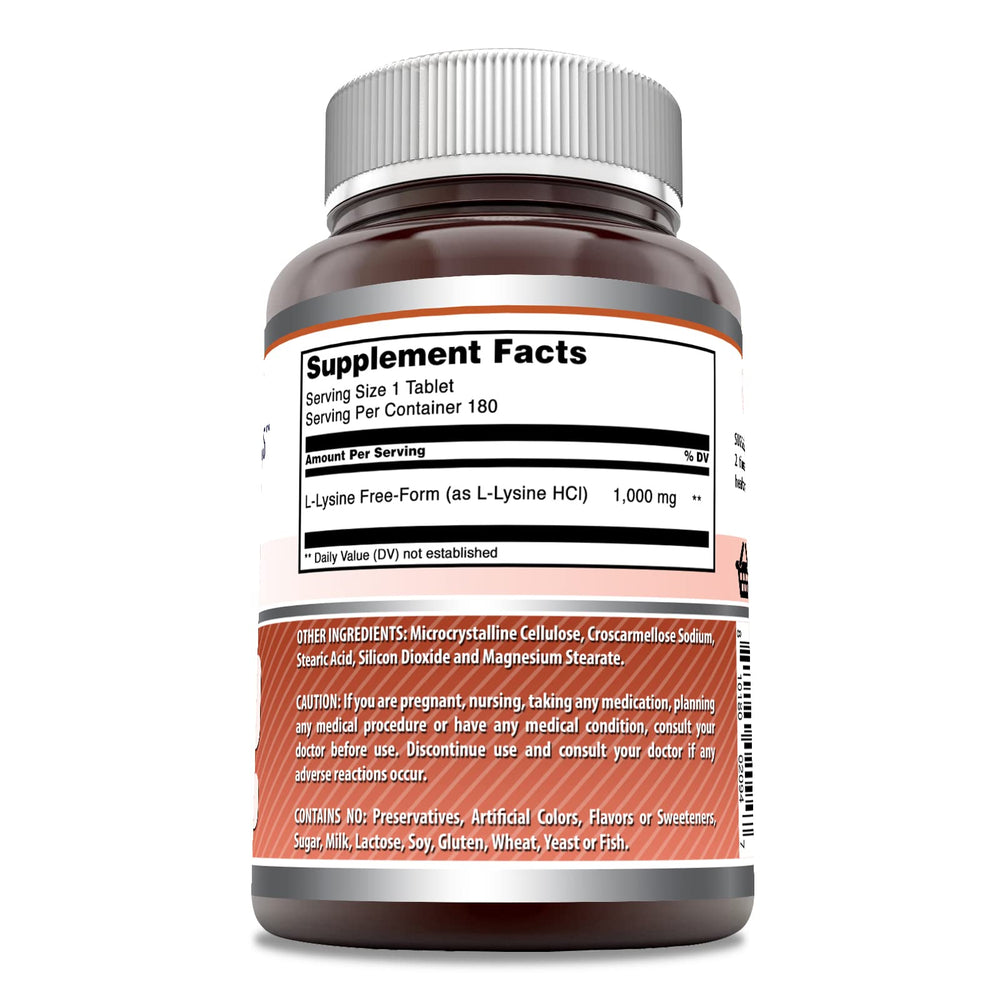 Amazing Formulas L-Lysine bottle front view for easy daily use