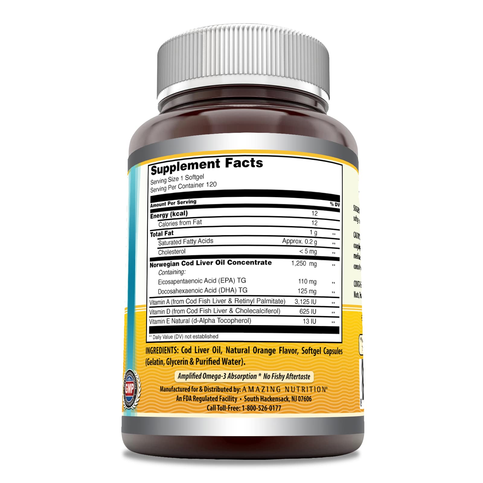 Amazing Nutrition Amazing Omega cod liver oil softgels pour demonstrates convenient daily dosage.