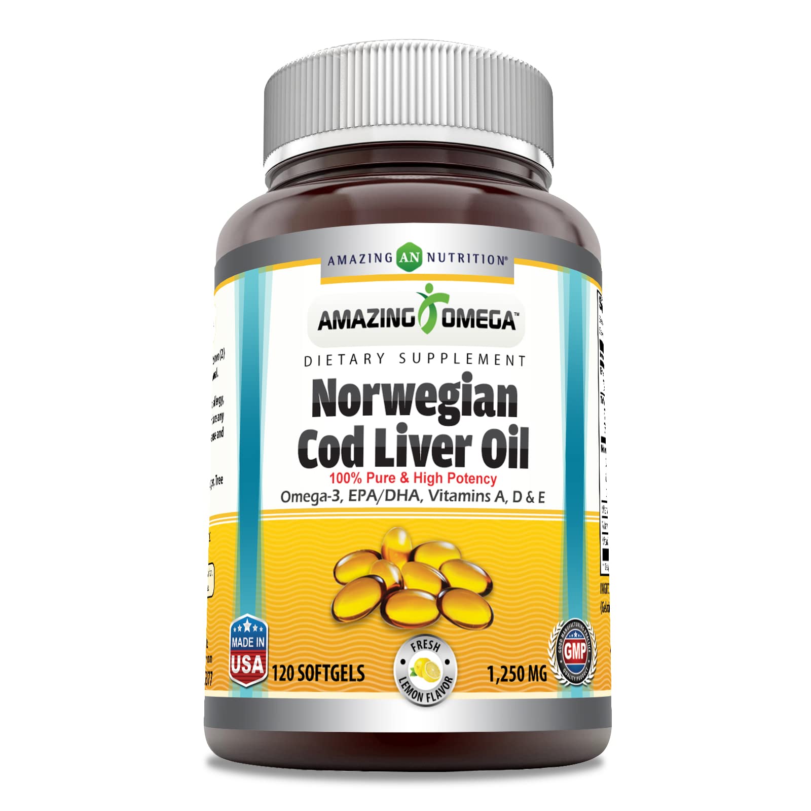 Amazing Nutrition Amazing Omega cod liver oil lemon softgel bottle for daily omega-3 intake