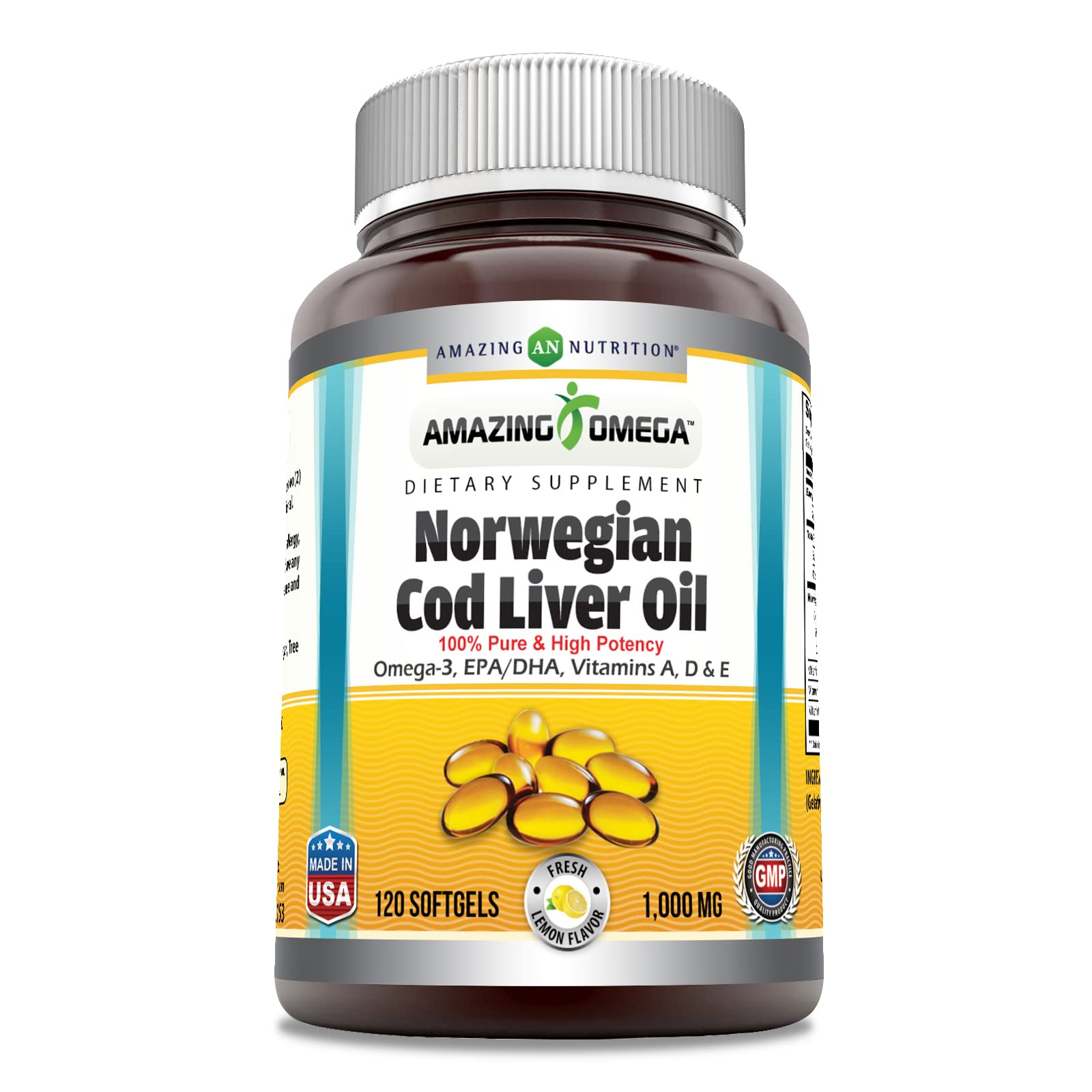 Amazing Nutrition Amazing Omega lemon softgels bottle showing convenient packaging for daily use