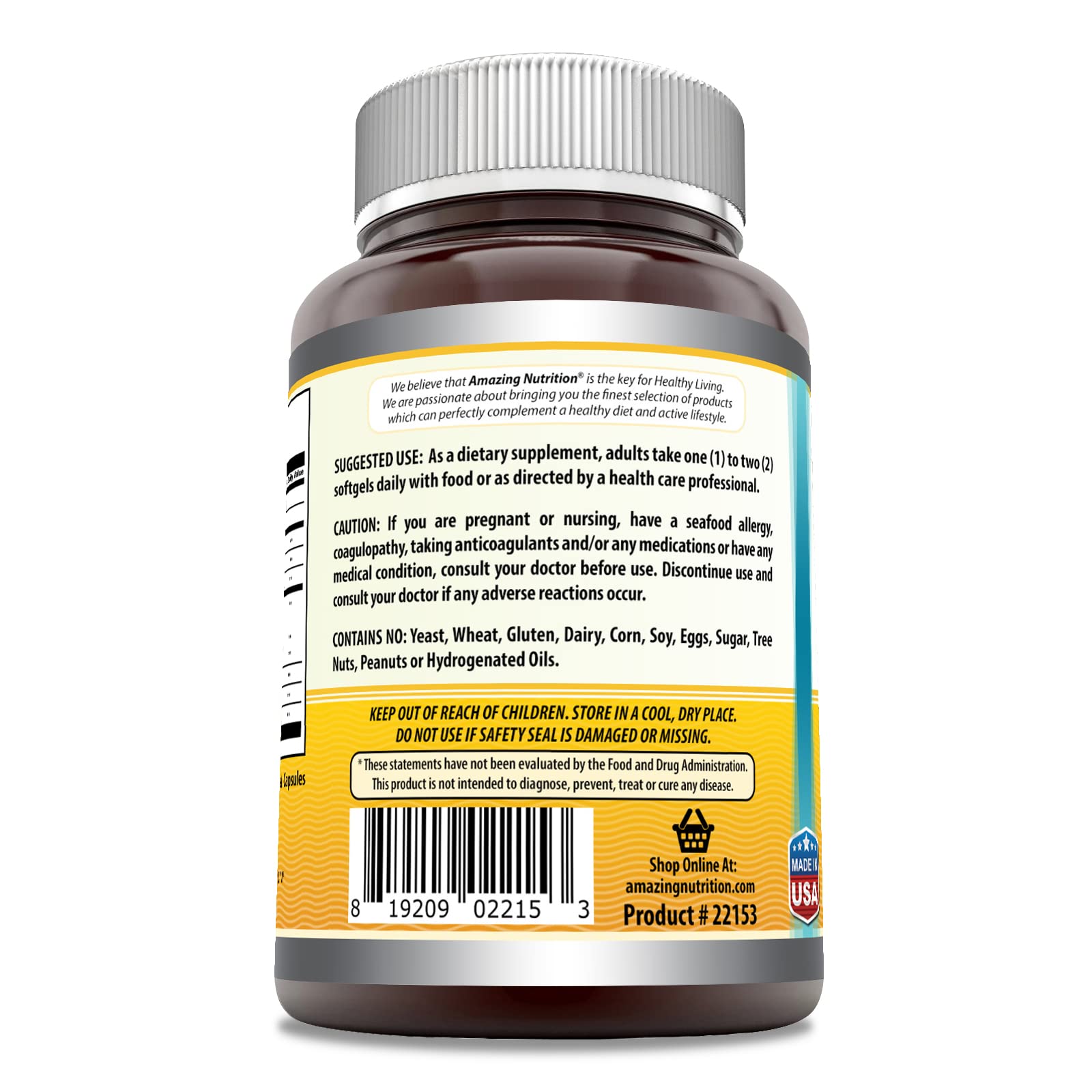 Amazing Nutrition Amazing Omega lemon softgels label emphasizes lemon flavor and quality