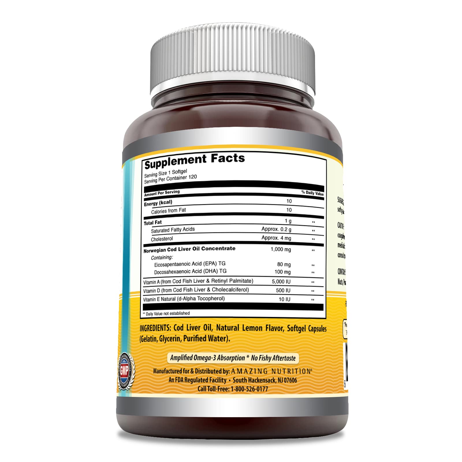 Amazing Nutrition Amazing Omega lemon softgels pour highlights easy daily dosage