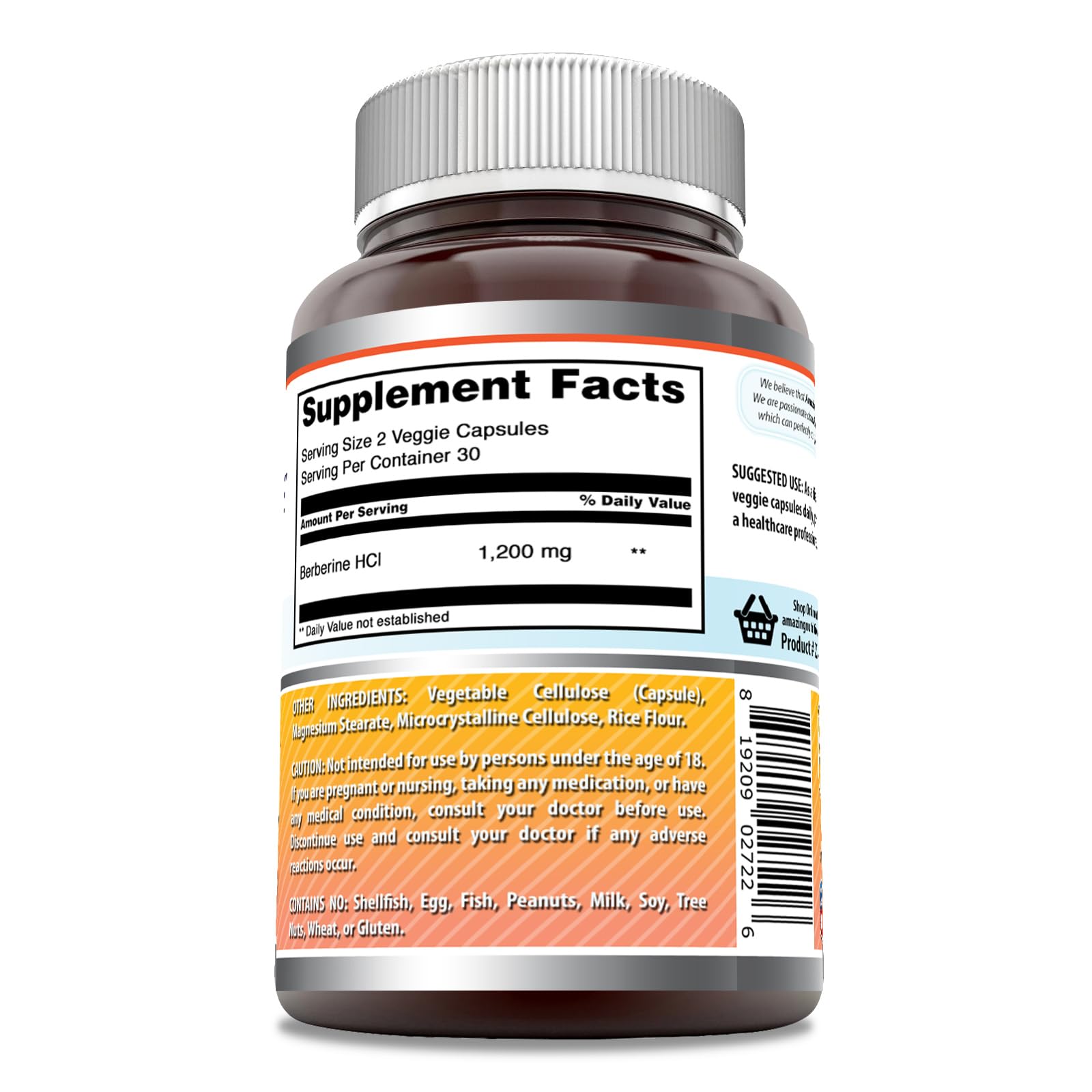Amazing Nutrition Berberine capsules close-up, veggie capsules for gluten-free use