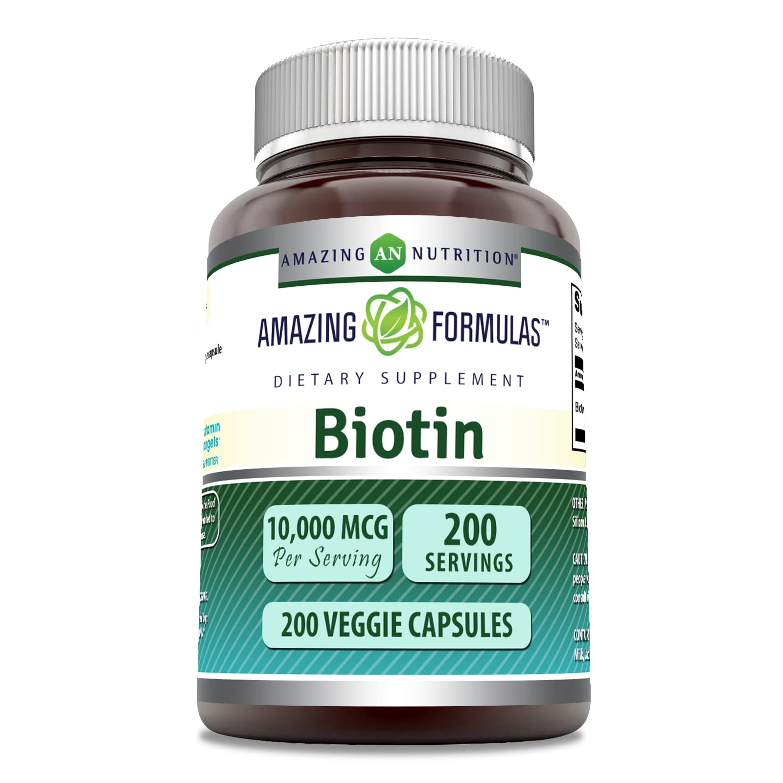 Amazing Nutrition Biotin 10,000 mcg bottle for daily dosage in a vegetarian capsule routine.