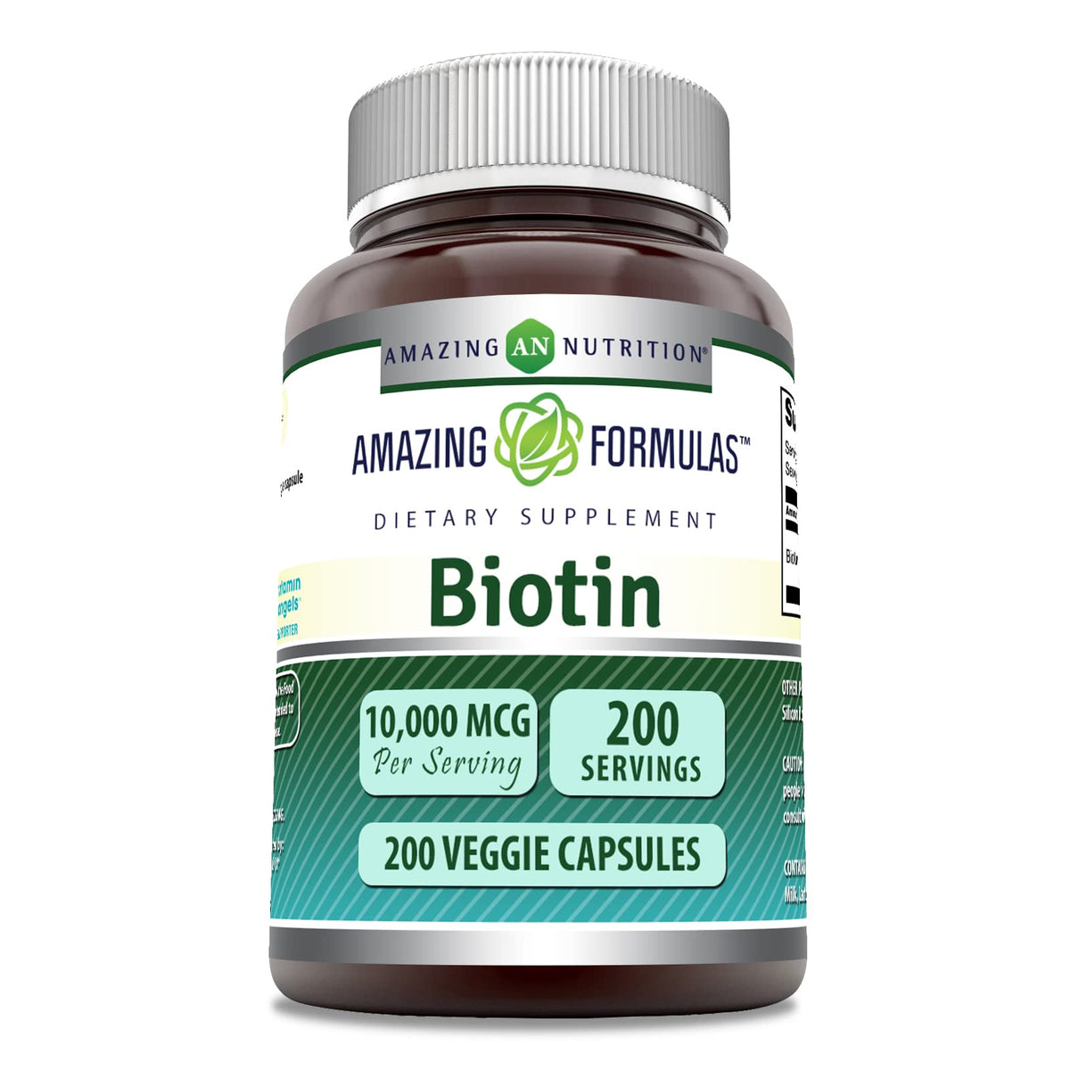 Amazing Nutrition Biotin 10,000 mcg bottle for daily dosage in a vegetarian capsule routine.
