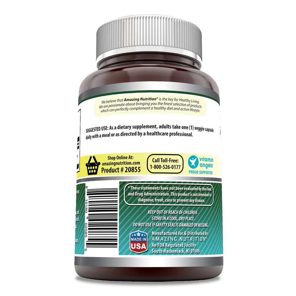 Amazing Nutrition Biotin 10,000 mcg label close-up shows purity seal.