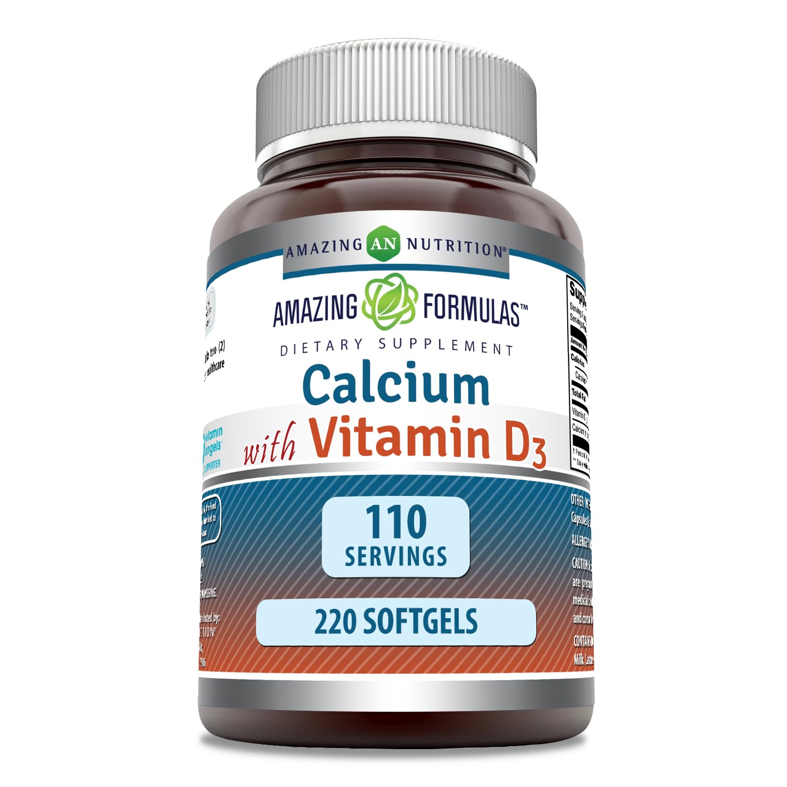 Amazing Nutrition Calcium with Vitamin D3 bottle, supports daily bone health.