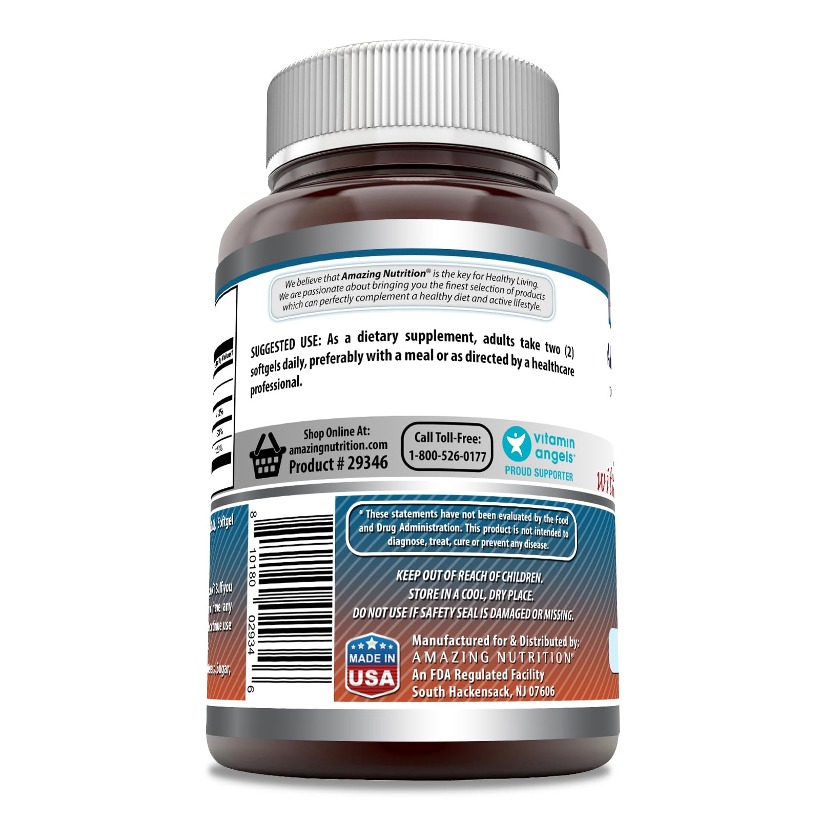 Amazing Nutrition calcium softgels close-up, easy-to-swallow daily supplement.