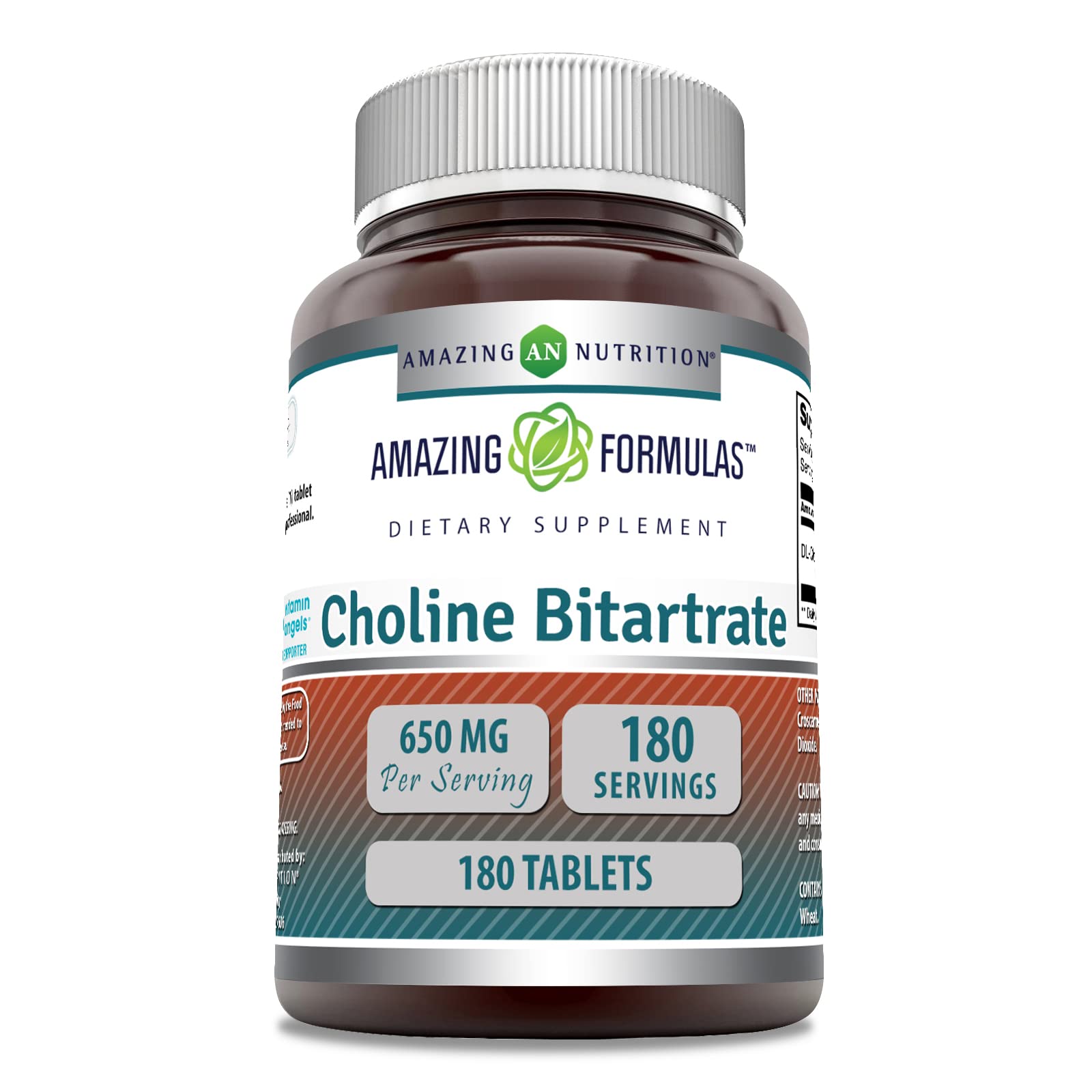 Amazing Nutrition Choline Bitartrate bottle shows 650 mg serving for daily use