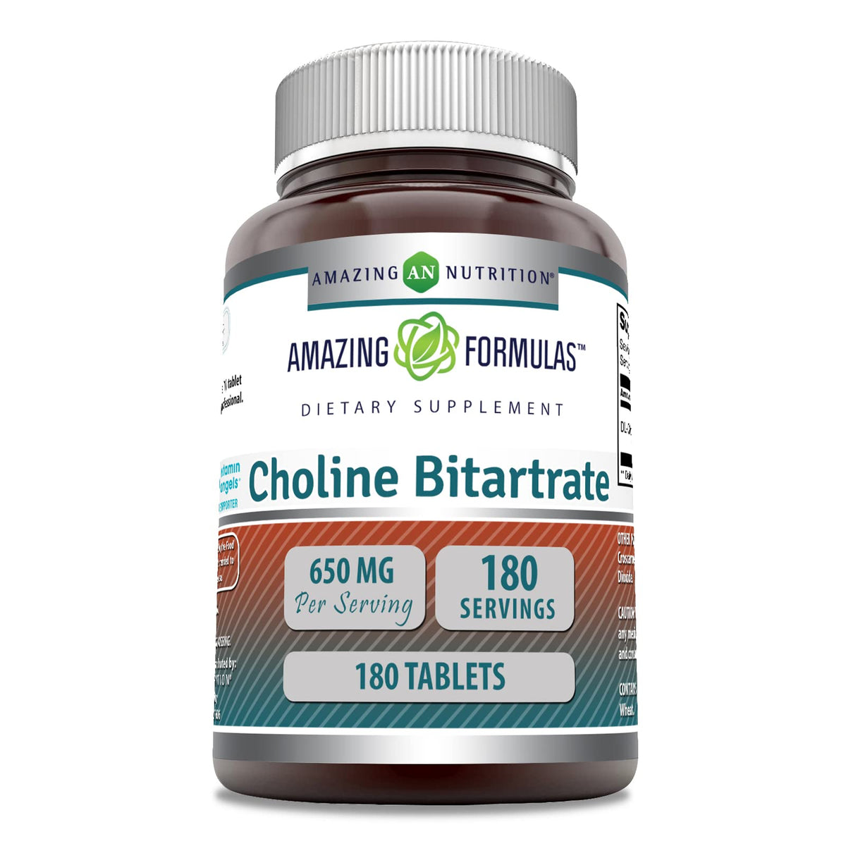 Amazing Nutrition Choline Bitartrate bottle shows 650 mg serving for daily use