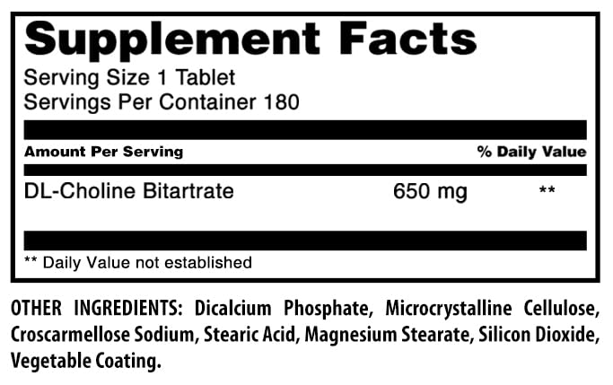 Amazing Nutrition Choline Bitartrate label gluten-free icon signals allergen-friendly supplementation