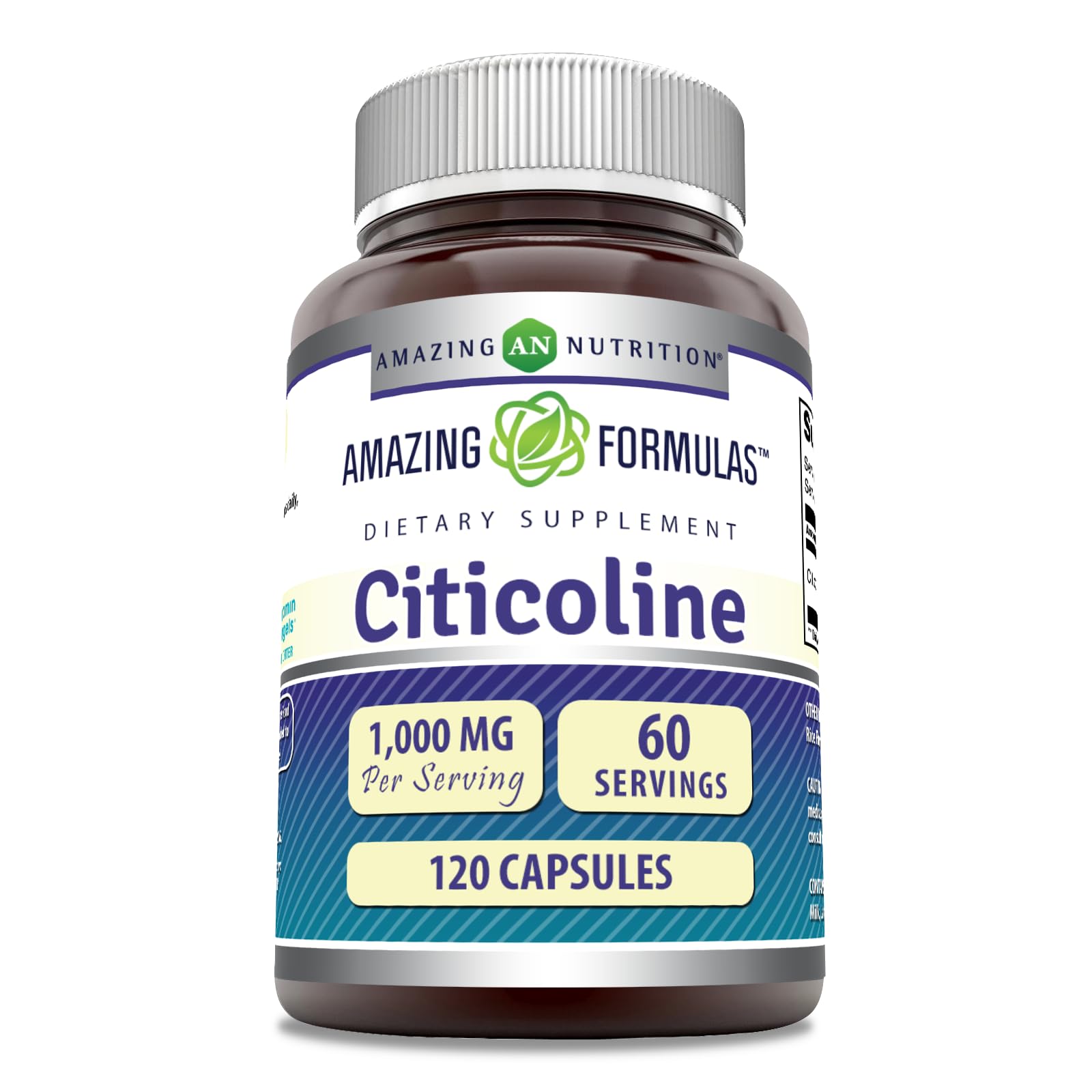 Amazing Nutrition Citicoline bottle highlighting 1000 mg per serving for cognitive support.