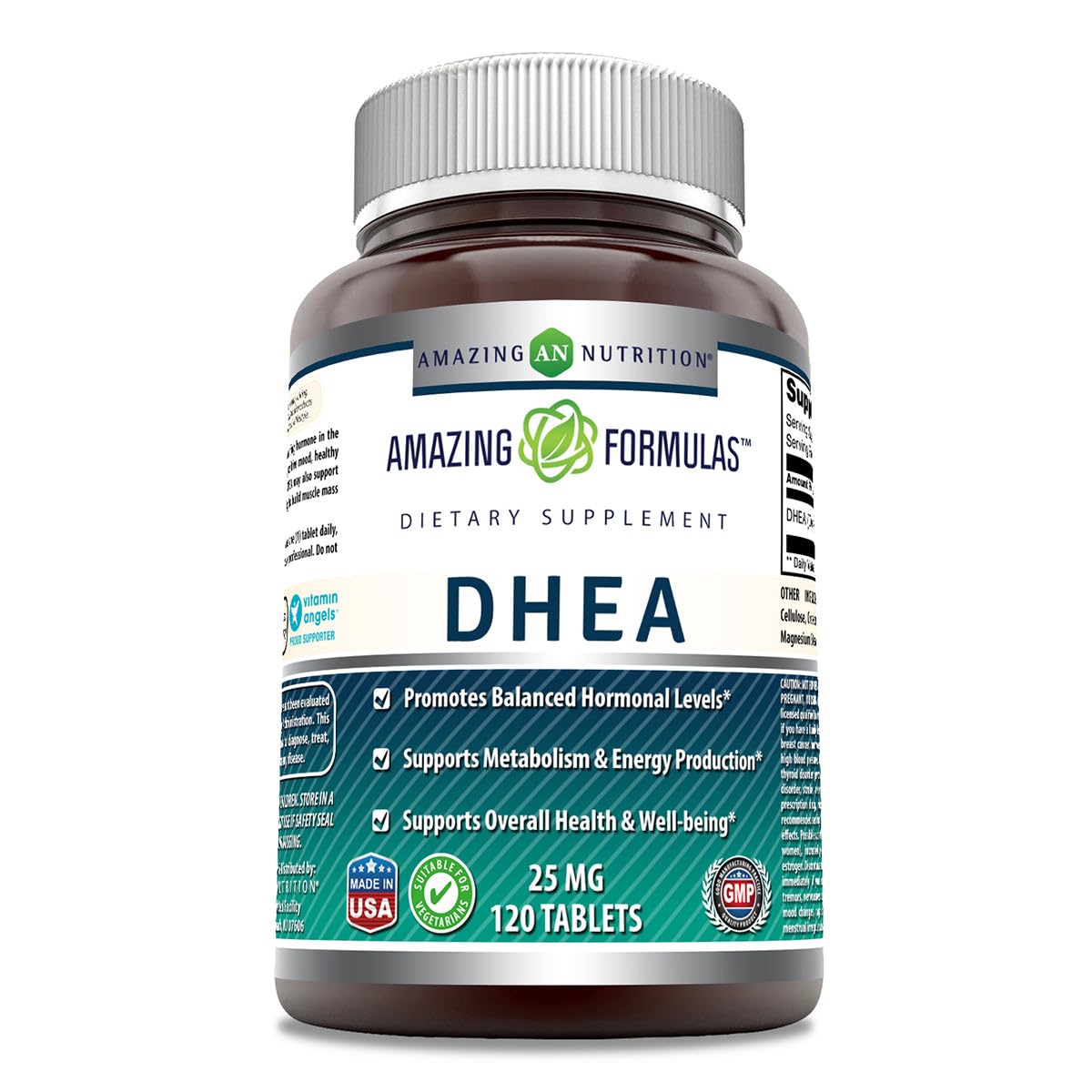 Amazing Nutrition DHEA supplement bottle highlighting 50 mg per serving for daily wellness