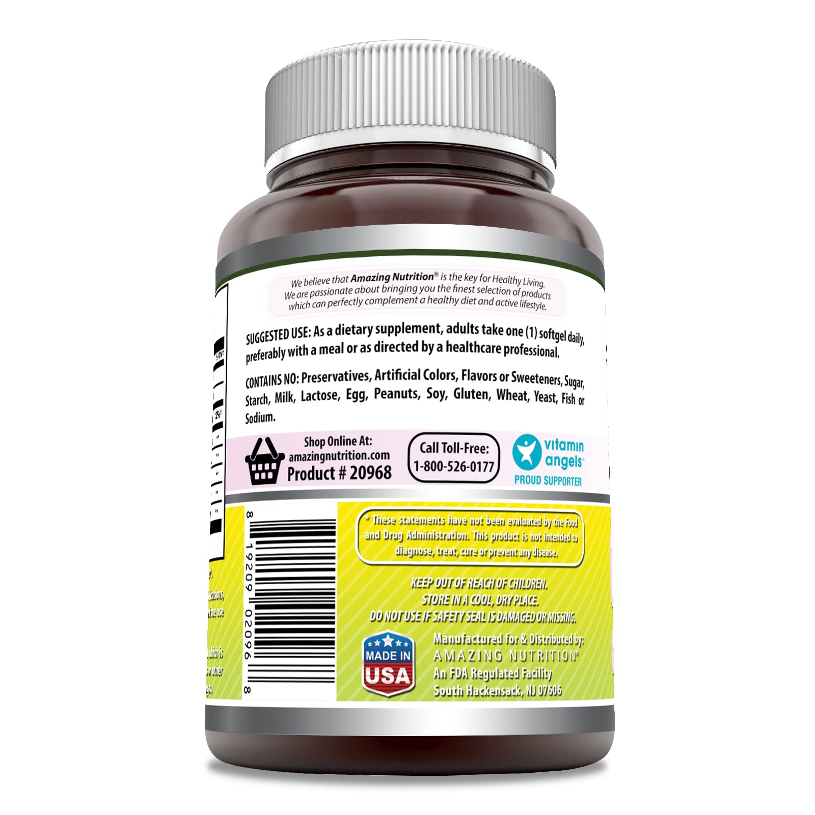 Close-up of Amazing Nutrition softgels revealing 1300 mg dose and 10% GLA.