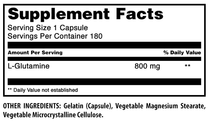 Amazing Nutrition L-Glutamine label front highlights non-GMO and gluten-free quality.