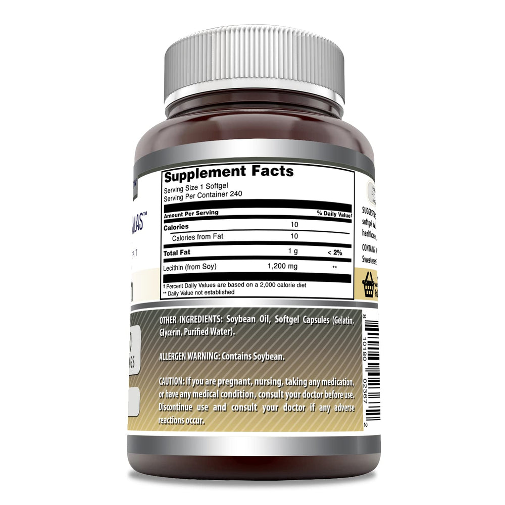 Amazing Nutrition Lecithin 1200 mg label frontend highlights non-GMO and gluten-free formulation