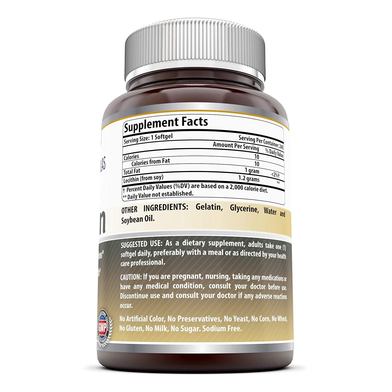 Amazing Nutrition Lecithin 1200 mg pack side view reveals bottle capacity