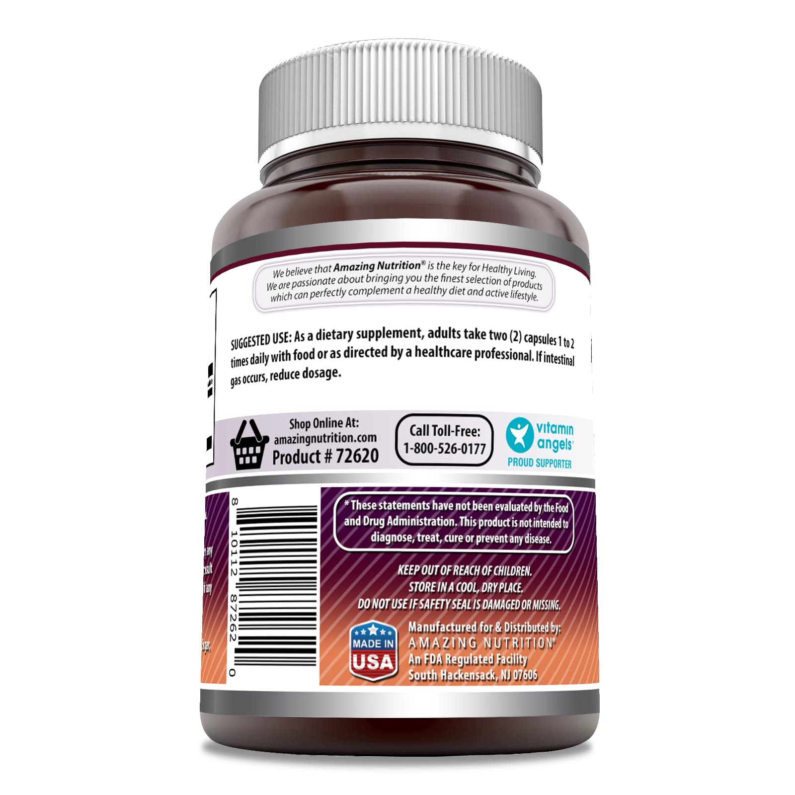 Amazing Nutrition MSM label highlights USA-made manufacturing quality and trust.