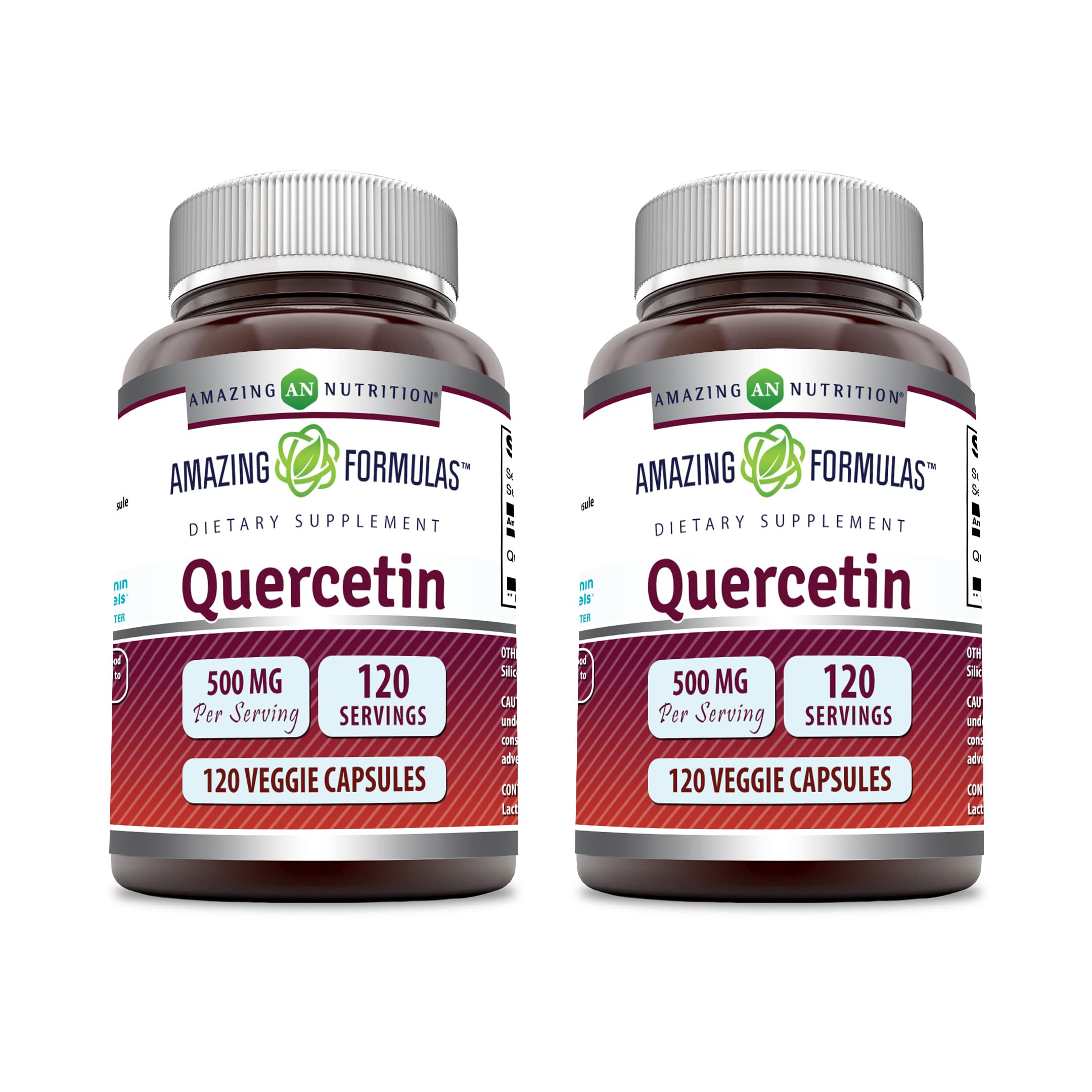 Amazing Nutrition quercetin 500mg veggie capsules bottle, gluten-free daily wellness.